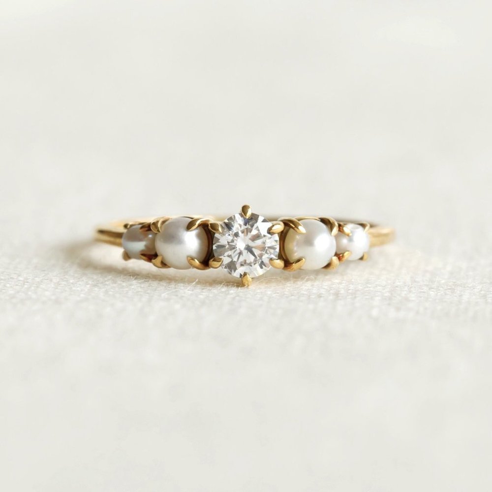 Seraphic ring gold ring, engagement ring wedding band pearl ring